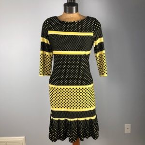 Vintage Black and yellow polka dot dress